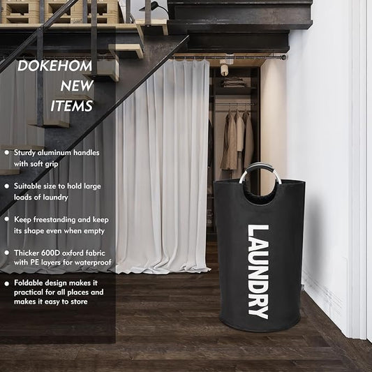 DOKEHOM 125L X-Large Laundry Basket, Collapsible Laundry Bag, Freestanding Tall - Image 2