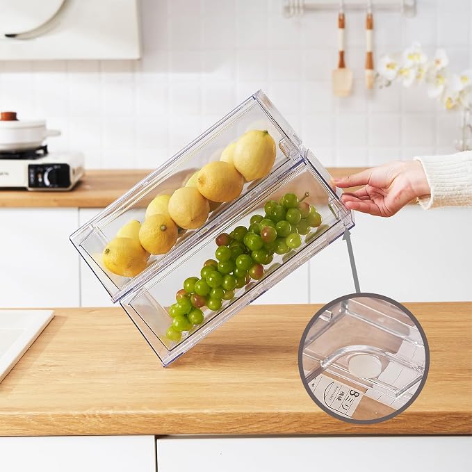 PeJeyiee 2 Pack Clear Stackable Refrigerator Organizers and Storage Drawers - Image 7