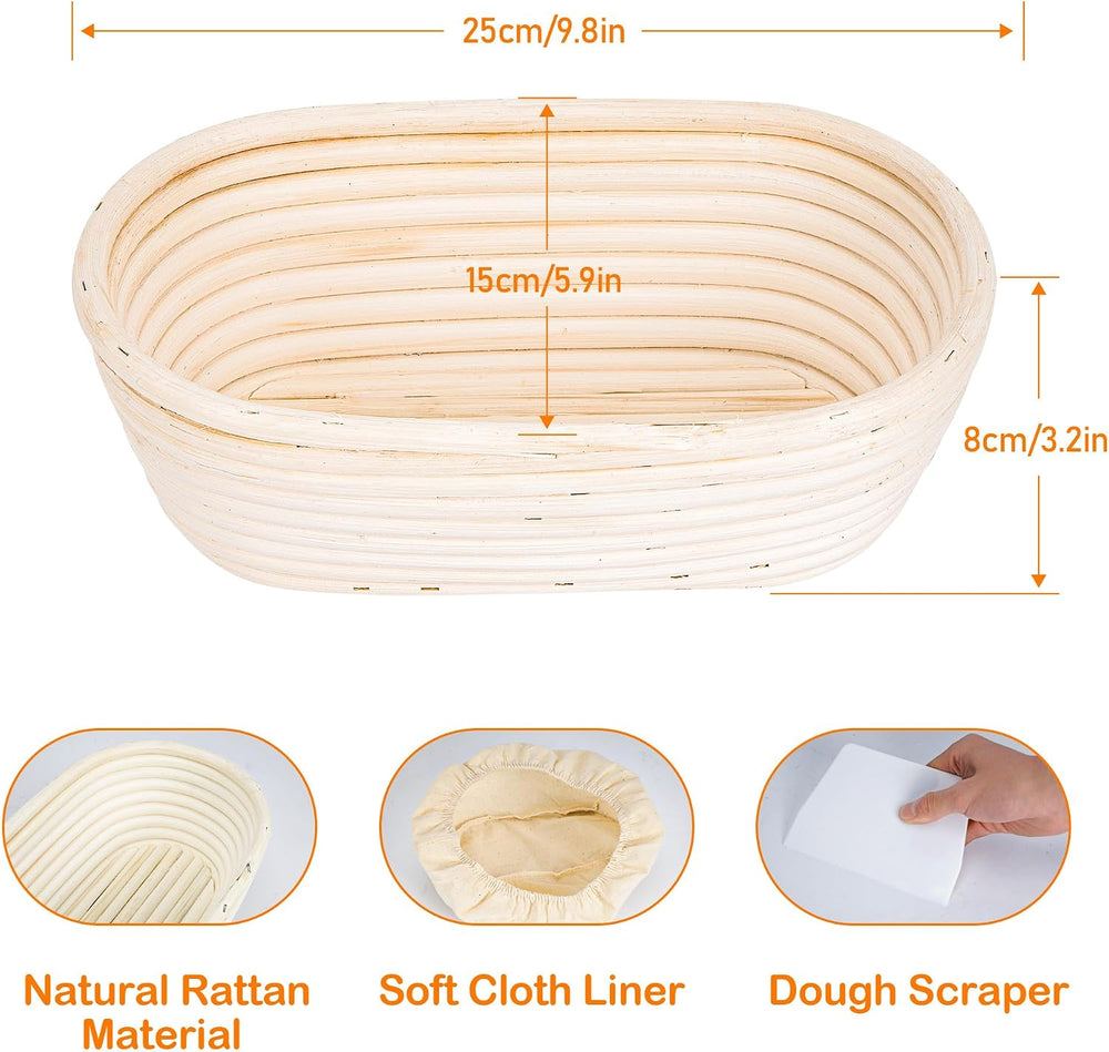 10'' Oval Banneton Bread Proofing Basket w/Cloth Liners & Scraper...