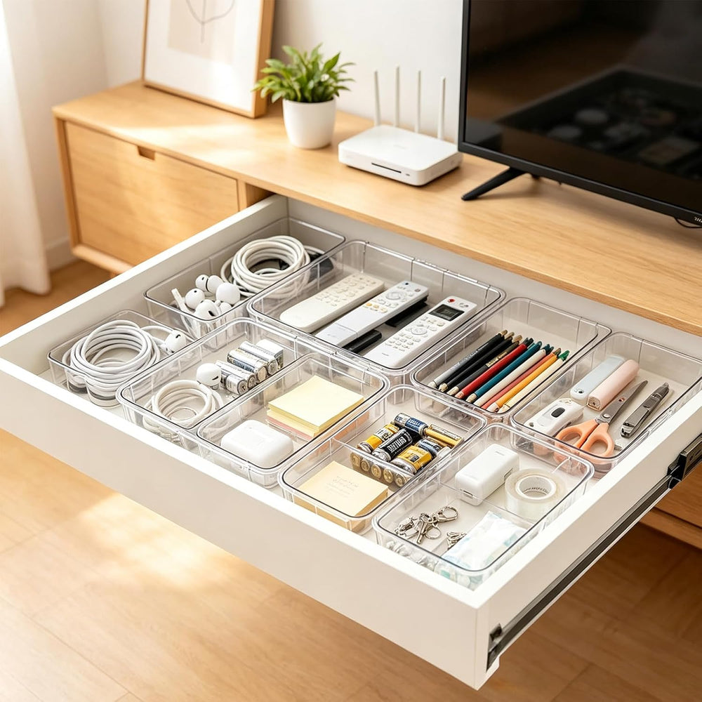 20PCS Clear Drawer Organizer Set, Expandable Acrylic Vanity Storage Bins, 2 S...