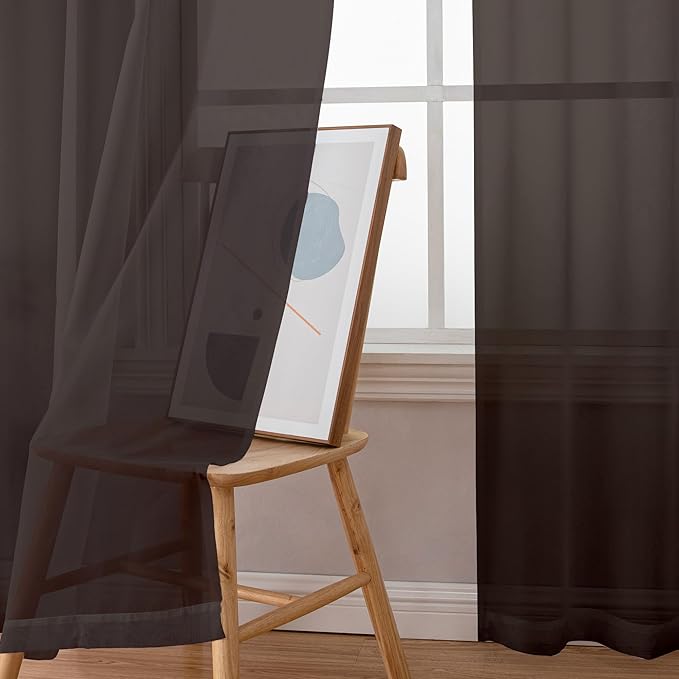 Chyhomenyc Sheer Chocolate Brown Curtains 90 inches Long 2 Panels, Light - Image 7
