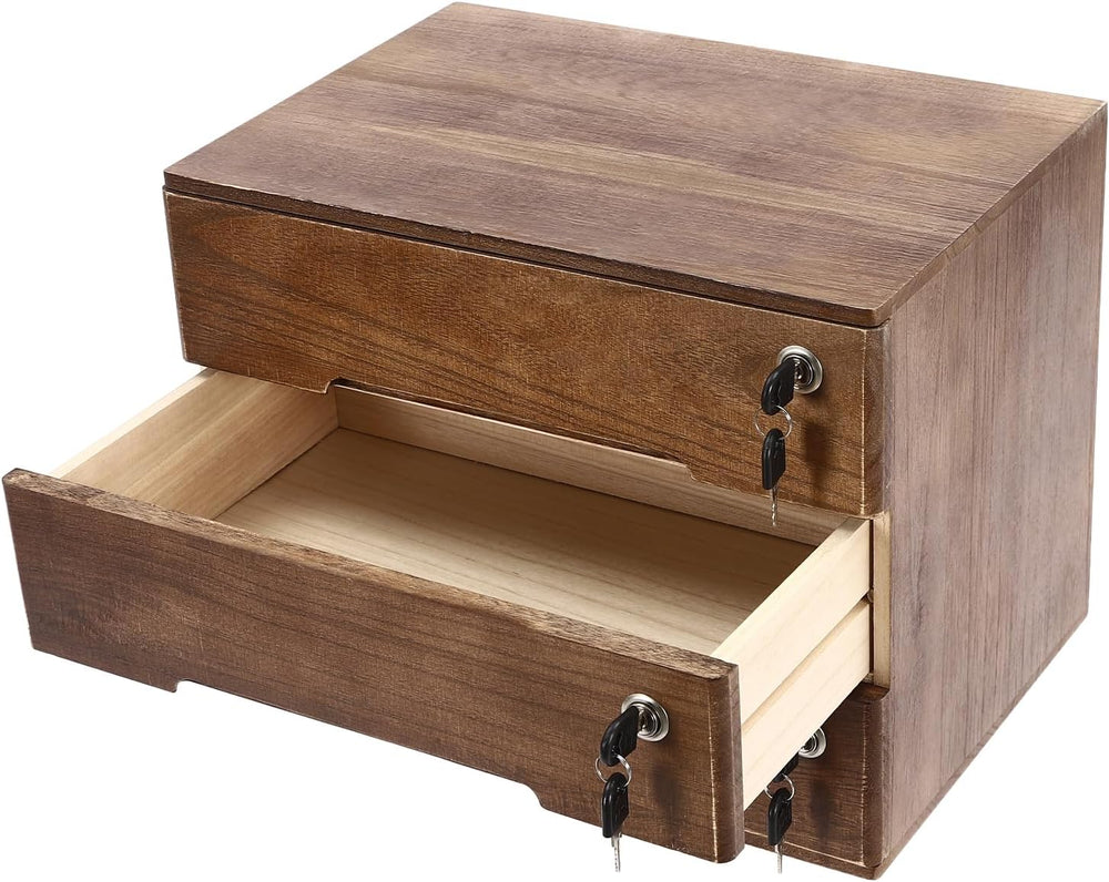 3 Drawers Wood Storage Box Wooden Storage Cabinet Organizer, Tabletop Storage...