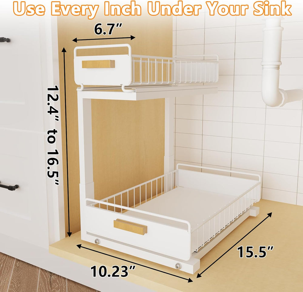 2 Pack Under Sink Organizer with Ball Bearing Sliding Drawer, Heavy Duty Pull...