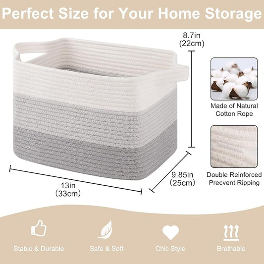 Storage Baskets for Organizing, Woven Baskets for Shelves, Rectangle Decorative - Image 2