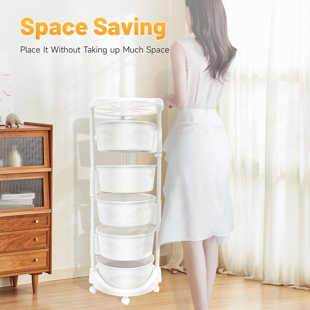 5 Tier Round Rotating Multi-Layer Kitchen Storage Shelf, 180° Rotating Fruit ...