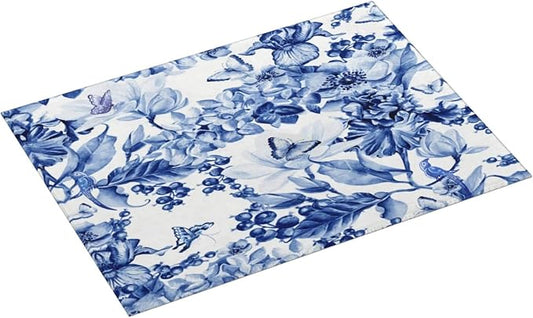 Chinoiserie Blue And White Floral Butterfly Dish Drying Mats - Image 2