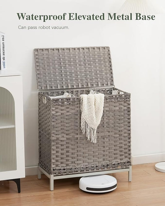Laundry Hamper with Lid 132 L, Clothes Hamper with Lid, Handwoven Rattan - Image 2