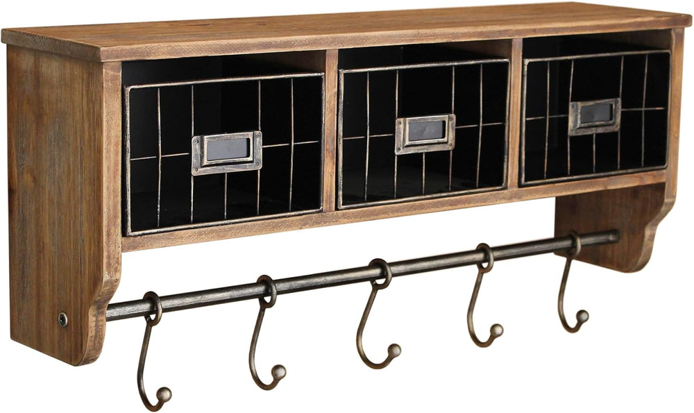 BizChair Wall Mounted Storage Rack - Rustic Brown Solid Pine Wood - 24 Inch -...