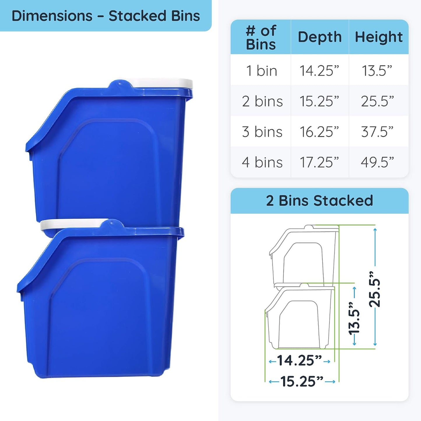 6 Gallon Stackable Recycling Bin Container in Blue, Eco-Friendly BPA-Free Handy Recycler with Handle, 6-Pack
