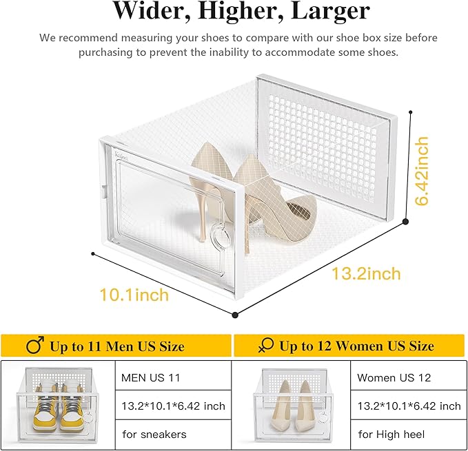 Kuject X-Large Shoe Storage Boxes Organizers Clear Plastic Stackable 12 Pack