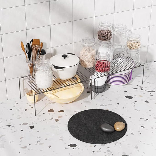 LargeBlack Cabinet Storage Shelf Rack Set of 2, Rustproof Metal Wire Kitchen - Image 2