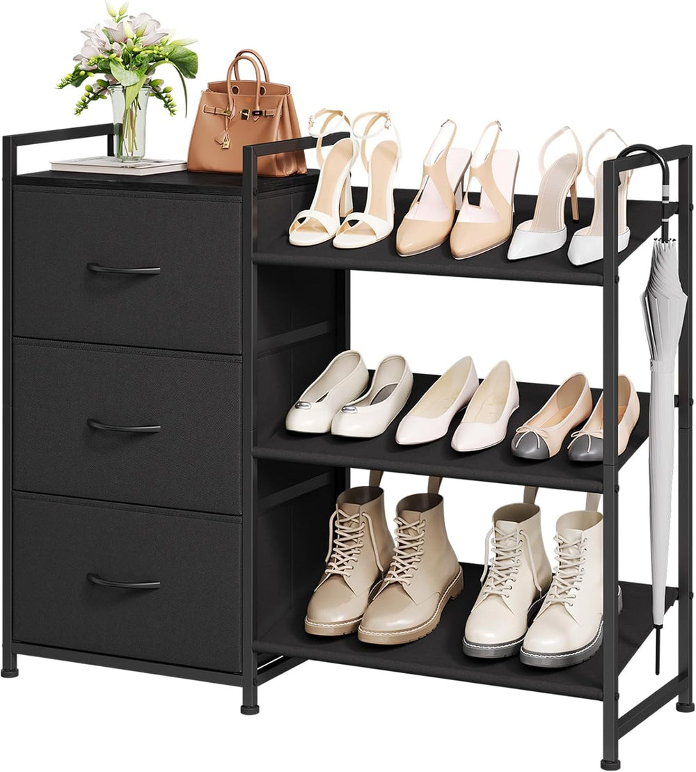 Somdot Shoe Rack, 3 Tier Shoe Organizer with 3 Drawers, Shoe Storage Shelf