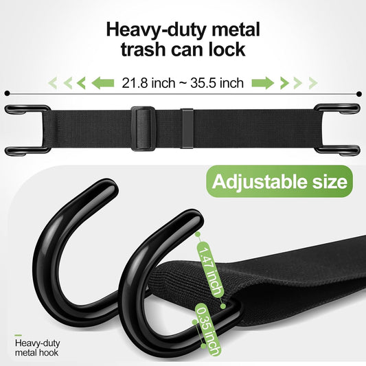 Heavy Metal Non-Slip Double Claw Trash Can Lid Lock, Adjustable Outdoor Garbage Can Lock, Windproof & Animal-Proof (Raccoons, Dogs, Bears), Universal Fit 28-96 Gallon Bins, Easy Install & Auto Release