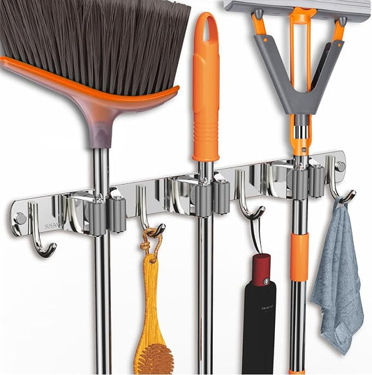 2 Pack Mop and Broom Holder Wall Mount, Non-slip Broom Hanger, Heavy Duty Mop - Image 2