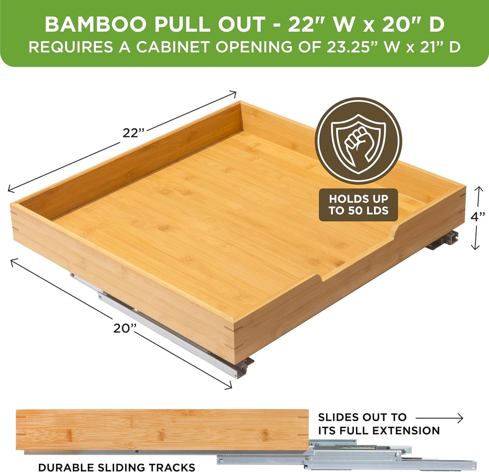 HOLDN’ STORAGE Bamboo Wooden Pull Out Cabinet Organizer 22"W x 21"D