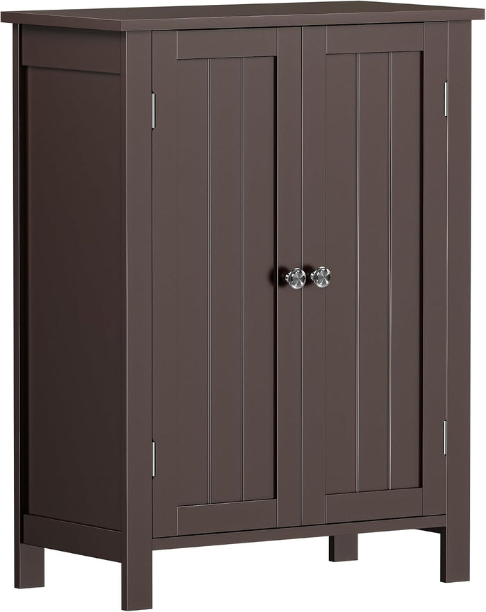 ZENY Bathroom Floor Storage Cabinet with Double Door + Adjustable Shelf, Wooden Organizer Cabinet for Living Room, Bathroom, Bedroom, Modern Home Furniture (Brown)