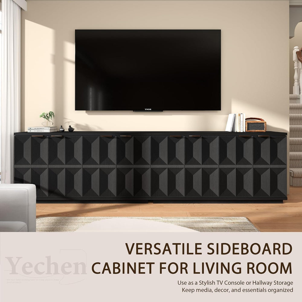 Yechen 118" W Modular Sideboard Cabinet with 3D Geometric Doors, Black