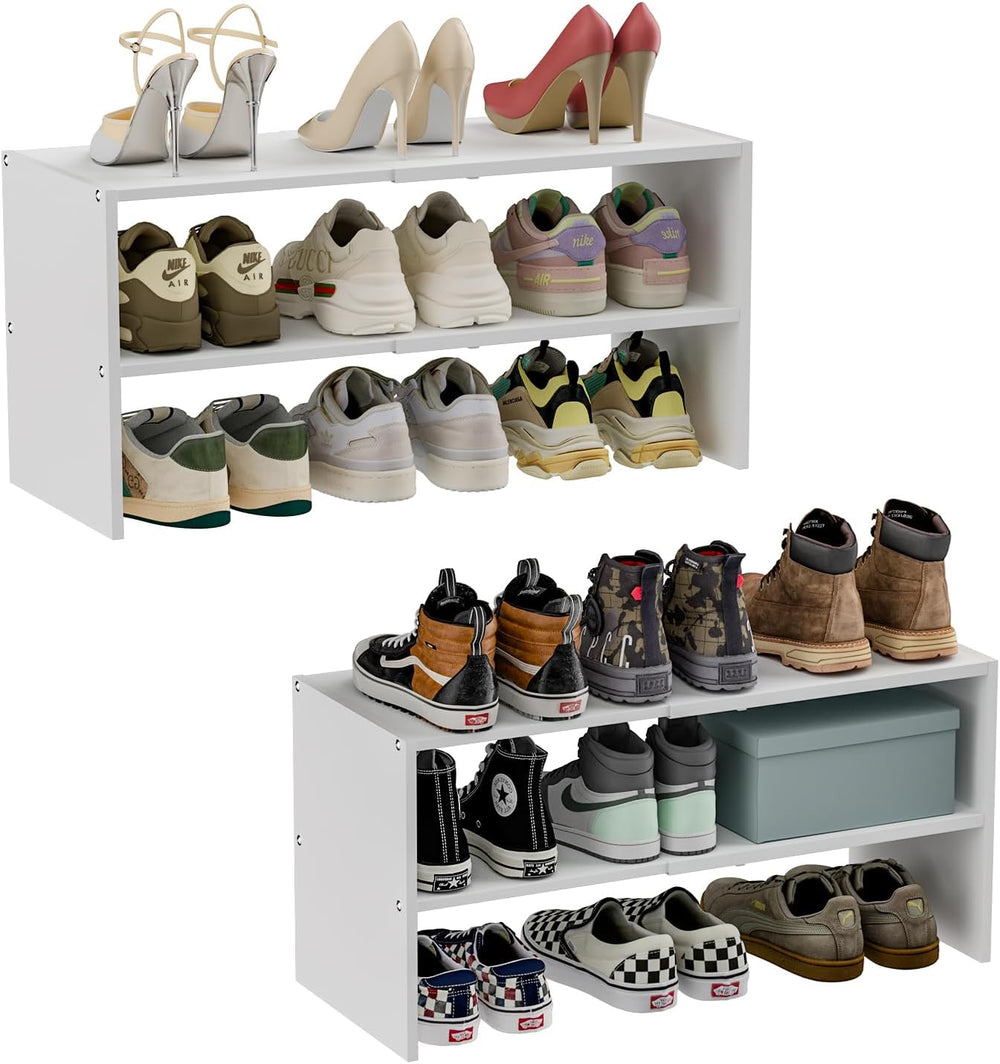 2 Pack Expandable Shoe Rack Organizer for Closet, White Shoe Storage Shelf