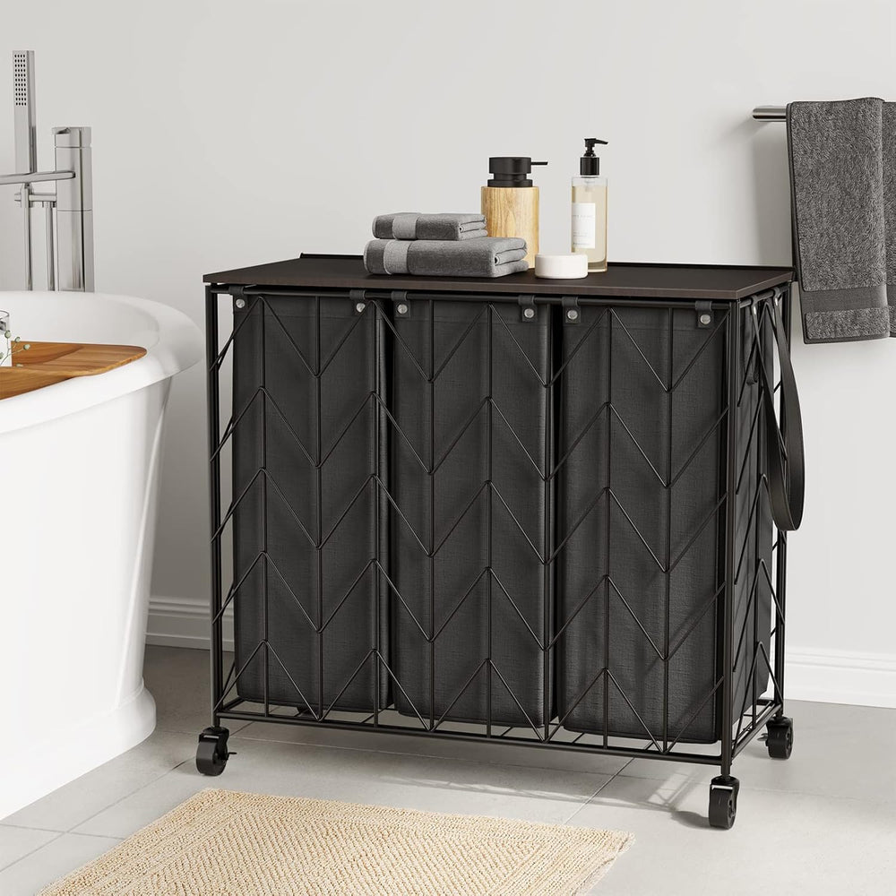 WOWLIVE Laundry Hamper 3 Section with Lid, 142L Laundry Basket with Wheels
