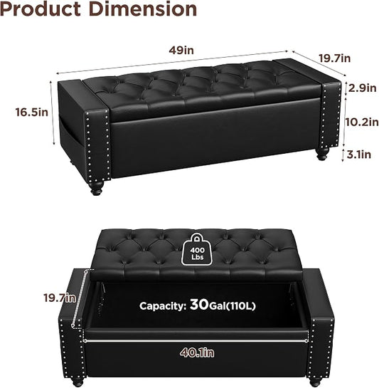 Maupvit Storage Ottoman Bench, 49 Inch Bedroom Bench, Upholstered Ottoman - Image 2