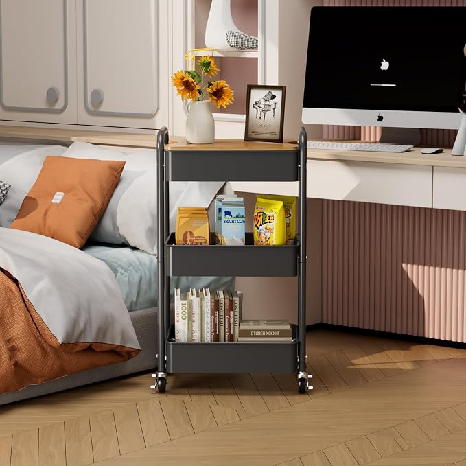 3 Tier Rolling Cart with Table top, Metal Utility Cart, Sturdy Storage - Image 8
