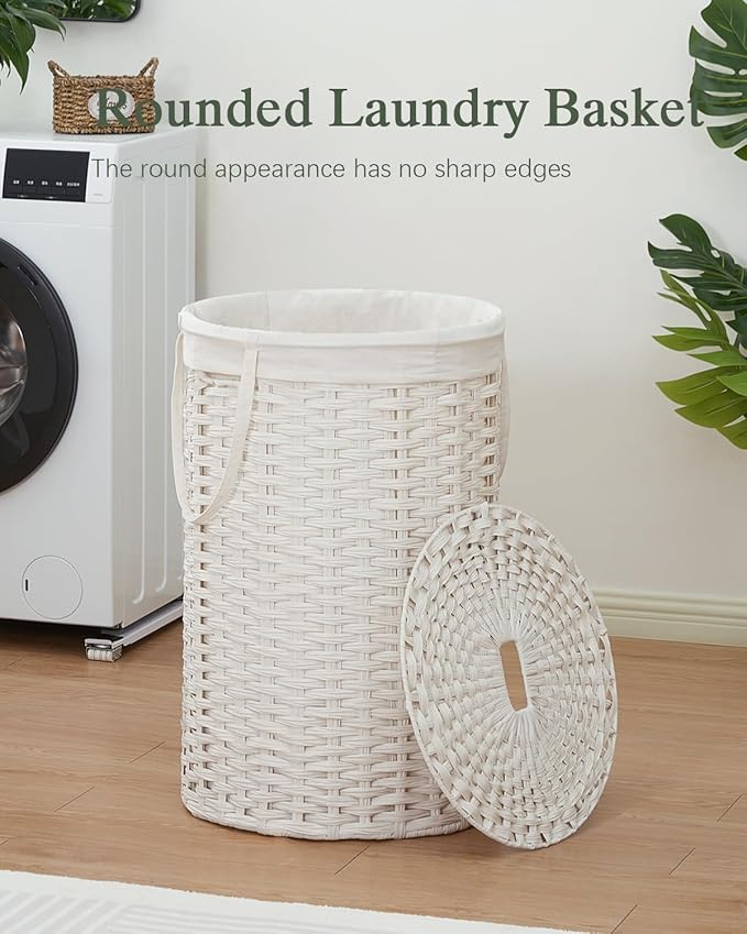 Large Laundry Hamper Laundry Basket Round 34.3 Gal Handwoven Wicker Laundry