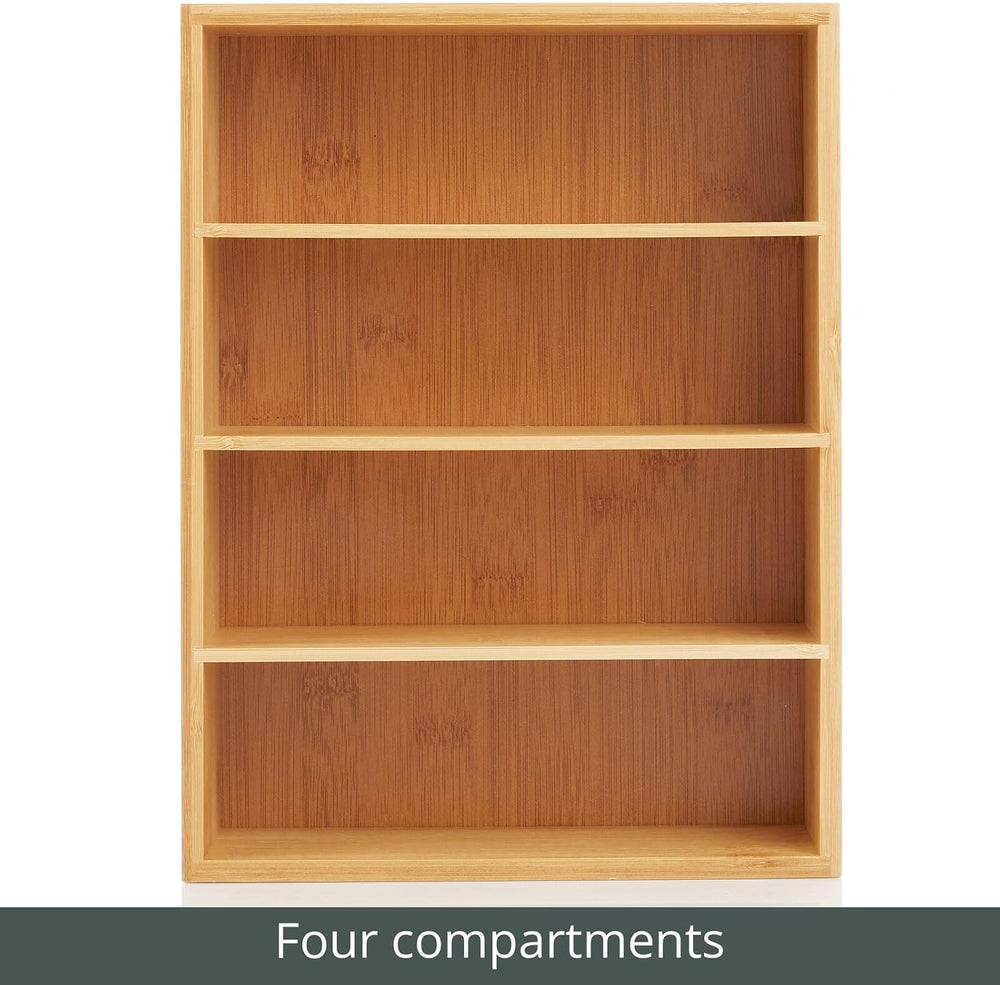 mDesign Bamboo Wood Food Storage Organizer Box, 4 Section, Divided Compartmen...