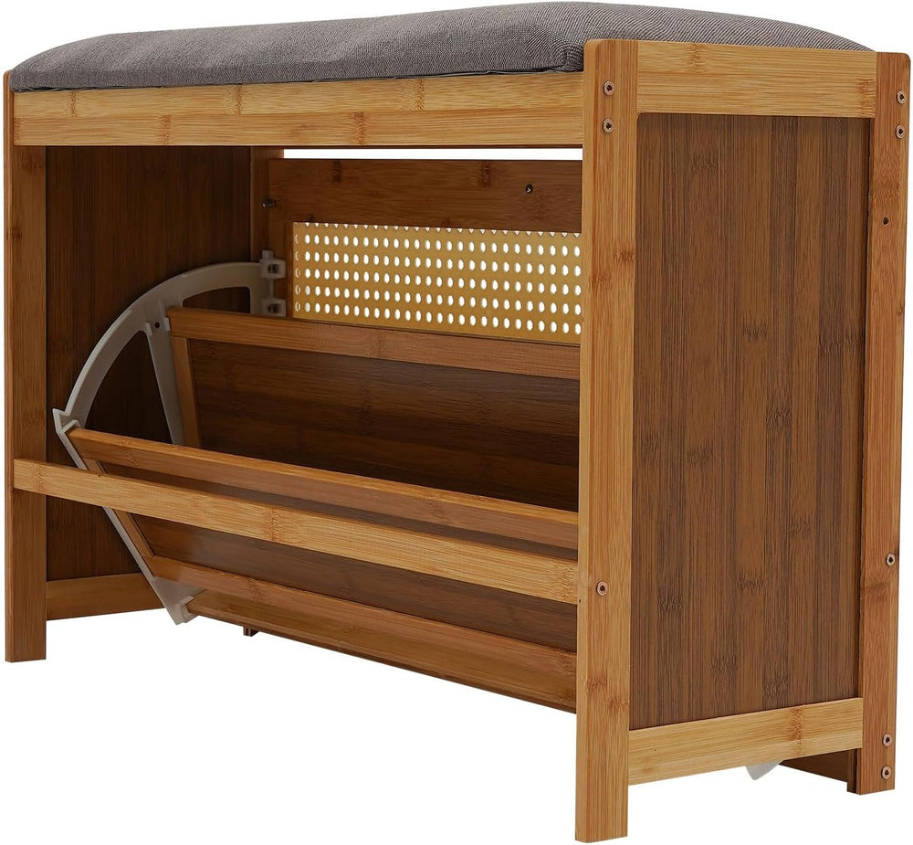 Shoe Storage Stool, 2-Tier Adjustable Shoe Bench with Seat Cushion,Large Capa...