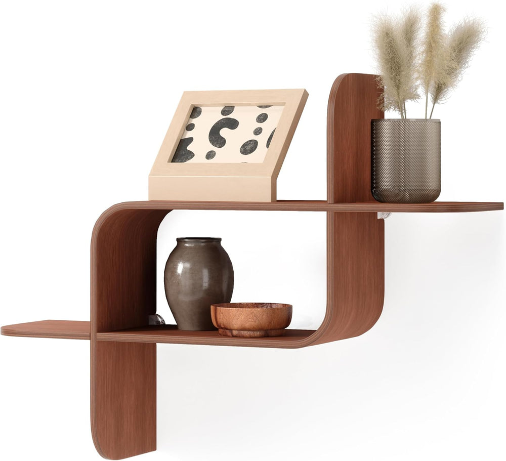 Umbra Montage Floating Wall Shelf, Wood Wall Mount Display Case, Walnut