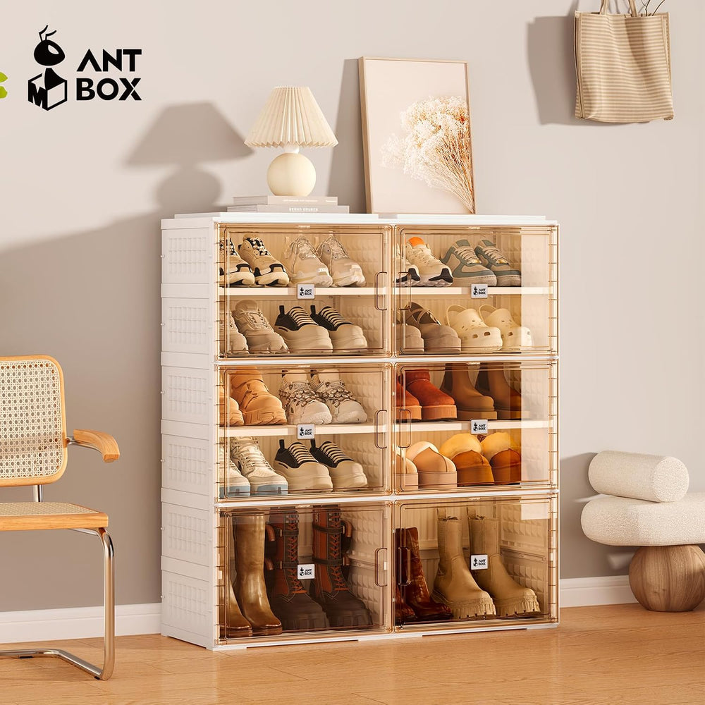 ANTBOX Foldable Shoe Rack Cabinet with Clear Doors, Extra Large Shoe Organize...