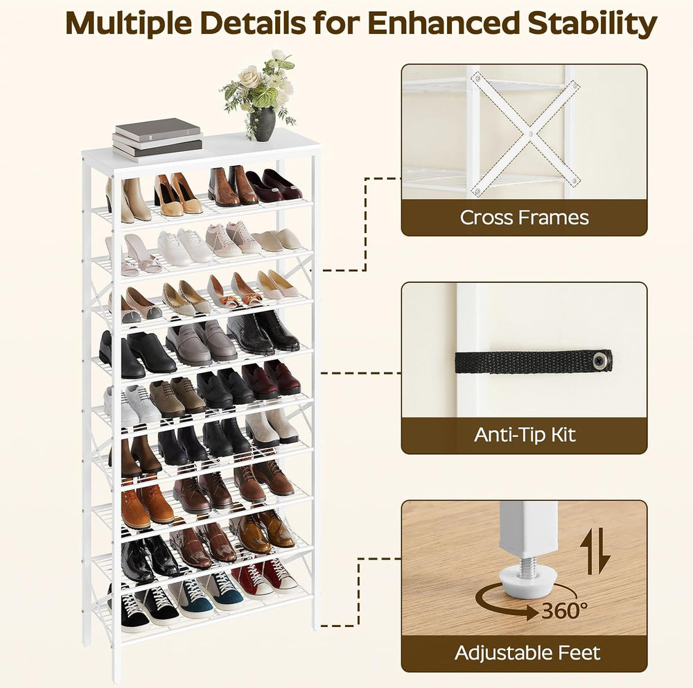 YATINEY 10 Tier Shoe Rack, Large Capacity Shoe Storage Organizer Holds 40 Pai...