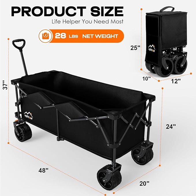 300L Extra Large Collapsible Foldable Wagon, 440lbs Load Capacity 48''L - Image 8