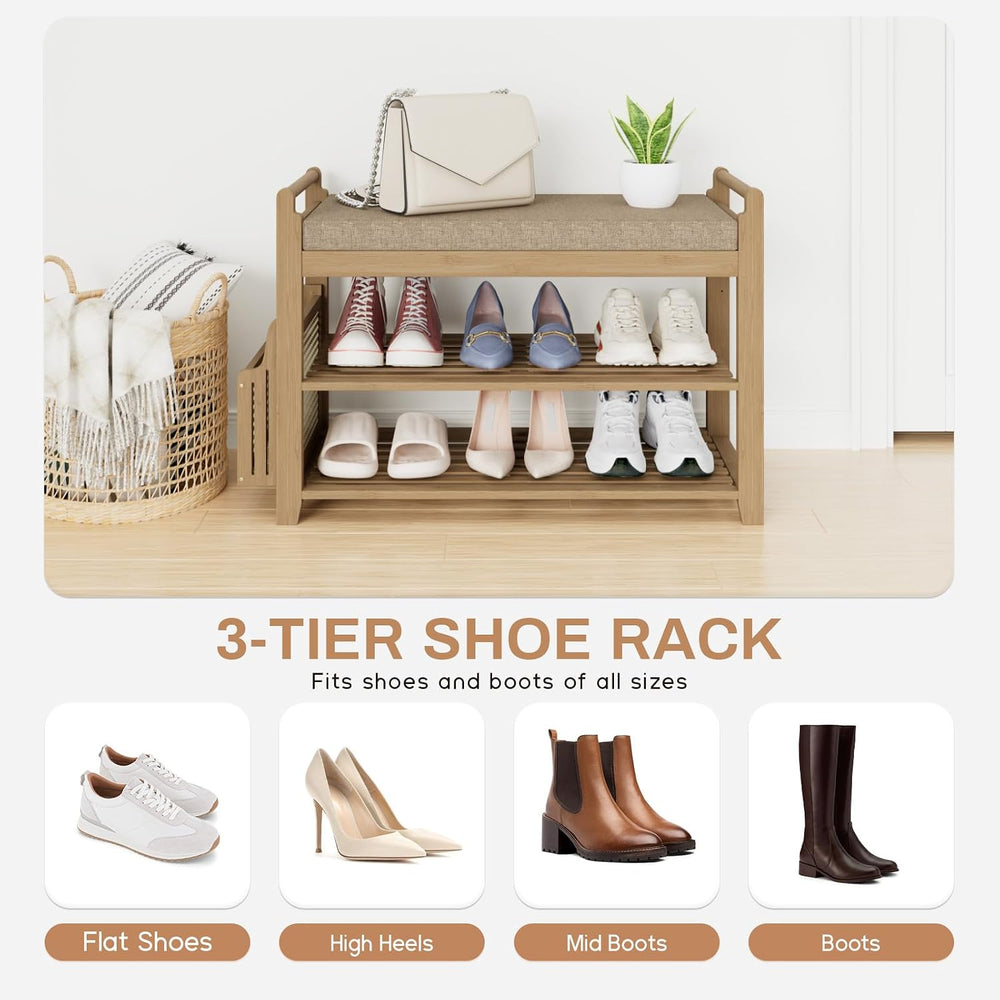 Homaxy 2-Tier Shoe Rack Bench, 28.2 in, Walnut and Light Brown