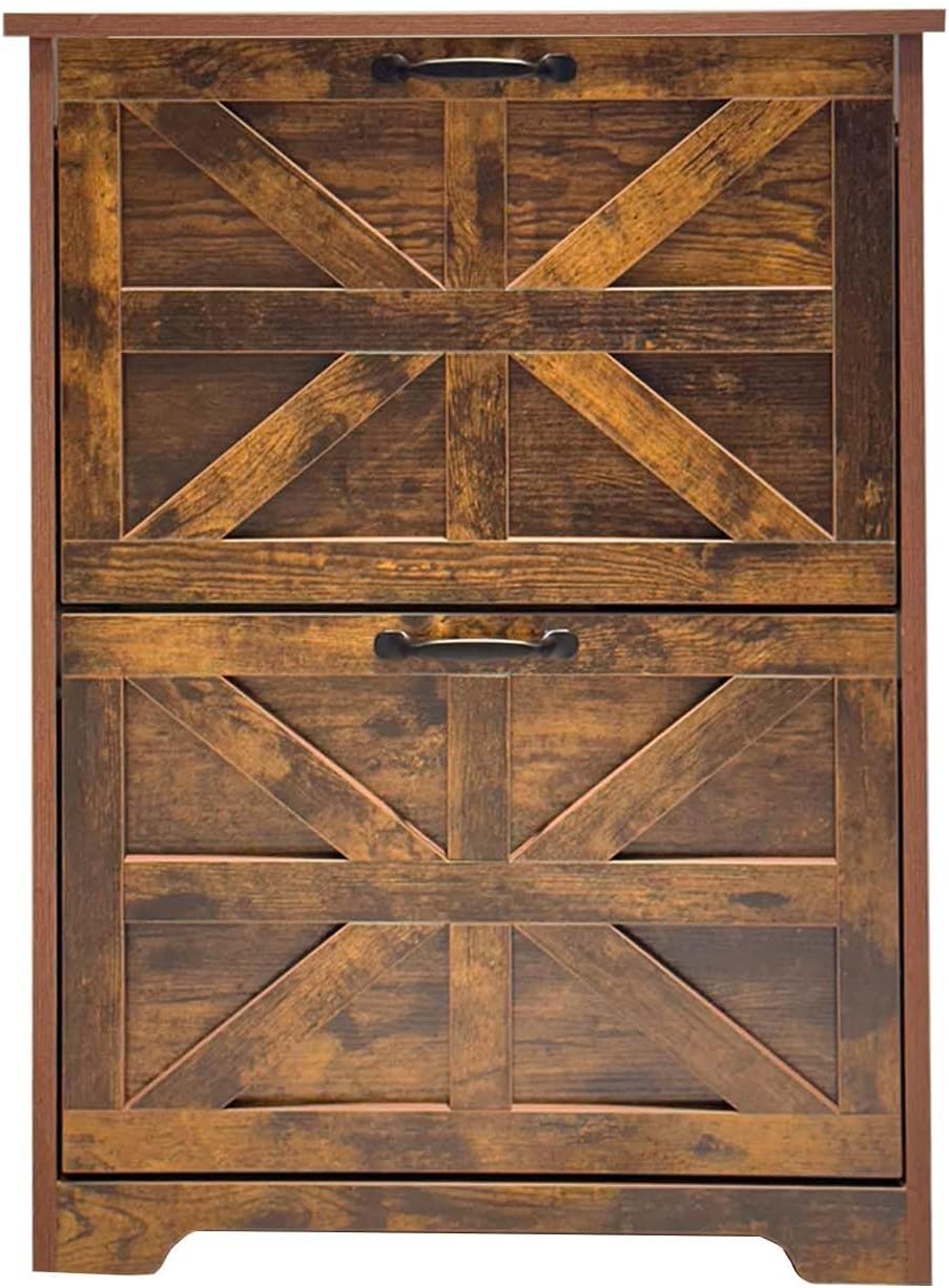 Farmhouse Narrow Shoe Storage Cabinet Set of 2, Space-Saving Freestanding Sho...