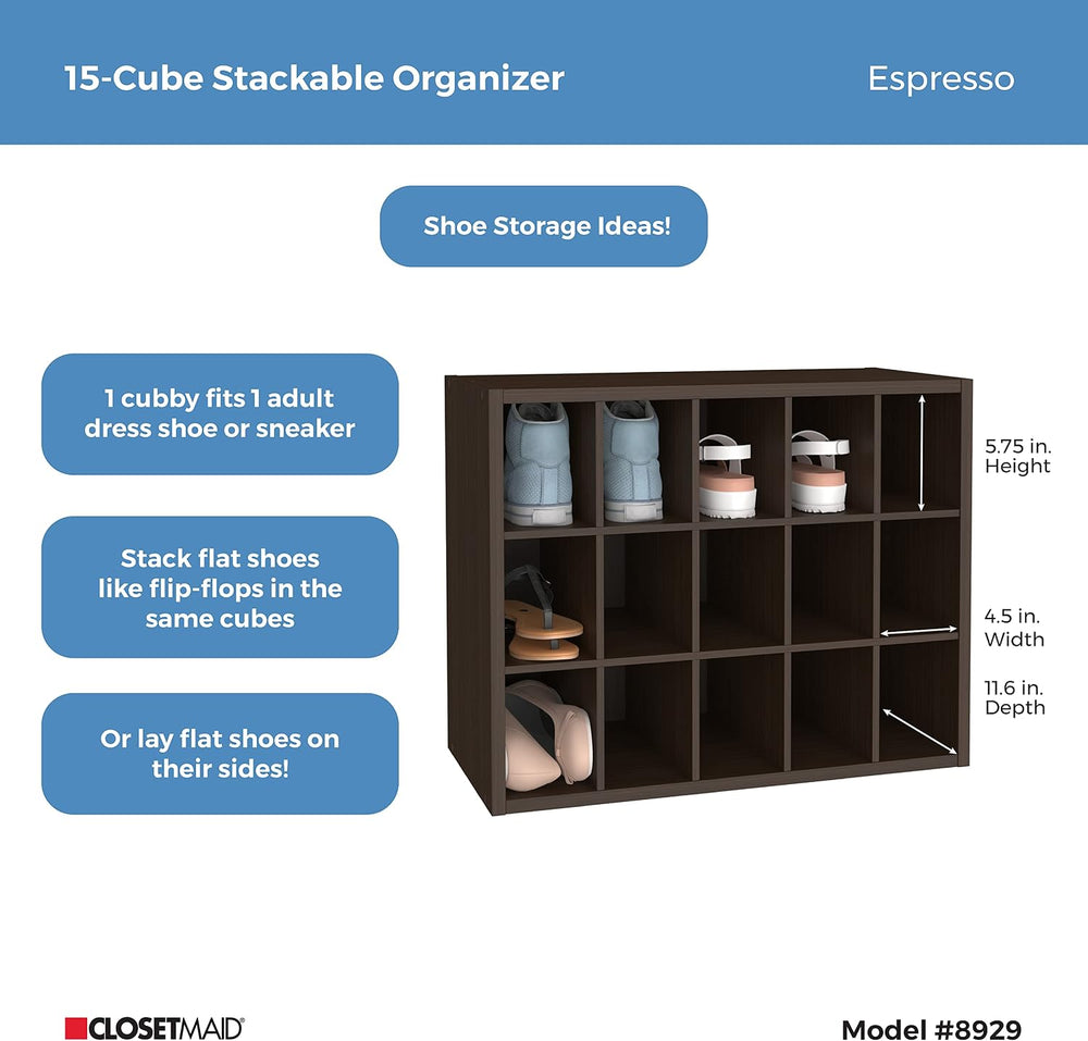 ClosetMaid 15 Cube Stackable Storage Organizer for Shoes, Bags, Crafts, Hobbi...