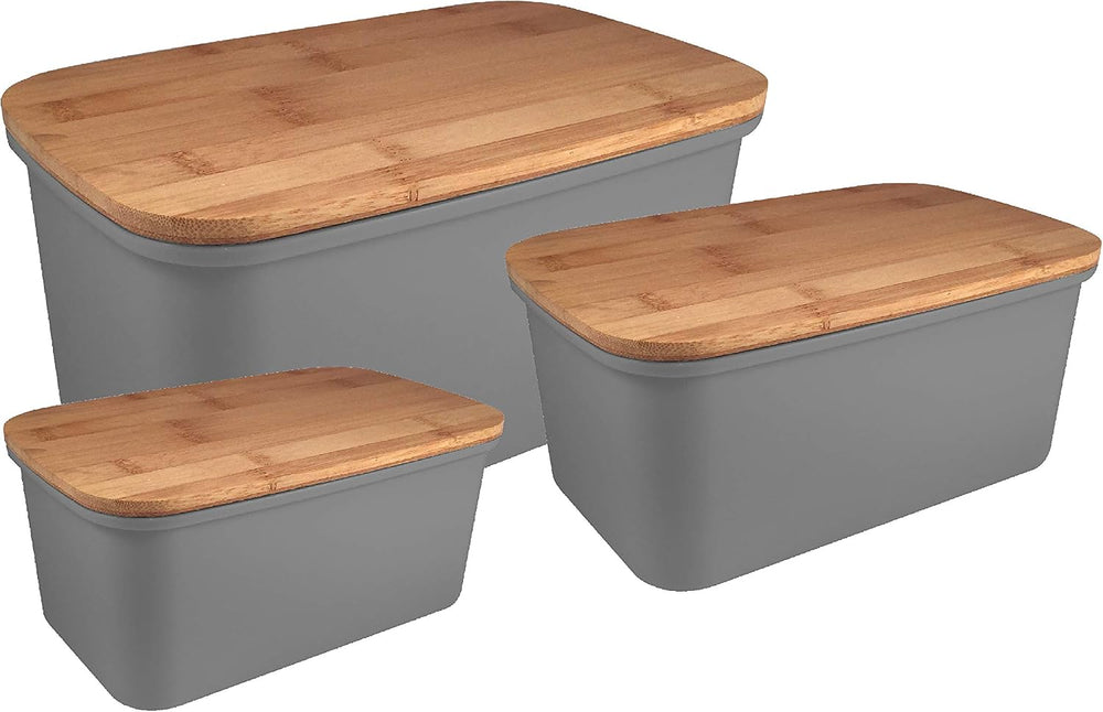 3 Pack Storage Bins with Bamboo Lids, Plastic Storage Containers with Lids St...