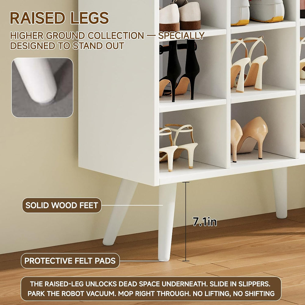 5 Tiers Shoe Cubby with Legs, Stackable Wood Shoe Rack Organizer with 9-Cube ...