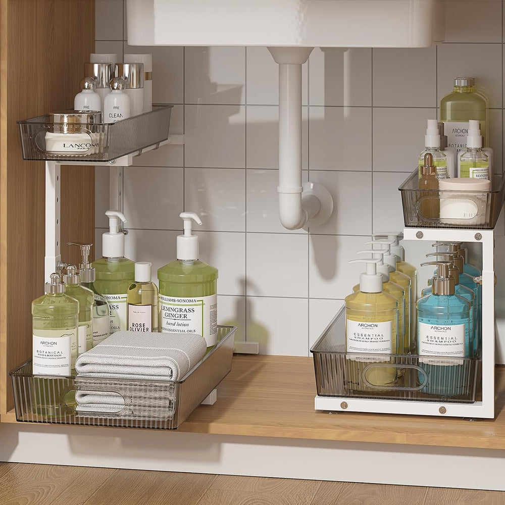 ADRIMER Under Sink Organizer 2 Packs, Pull Out Kitchen Sink Organizer, 2 Tier...