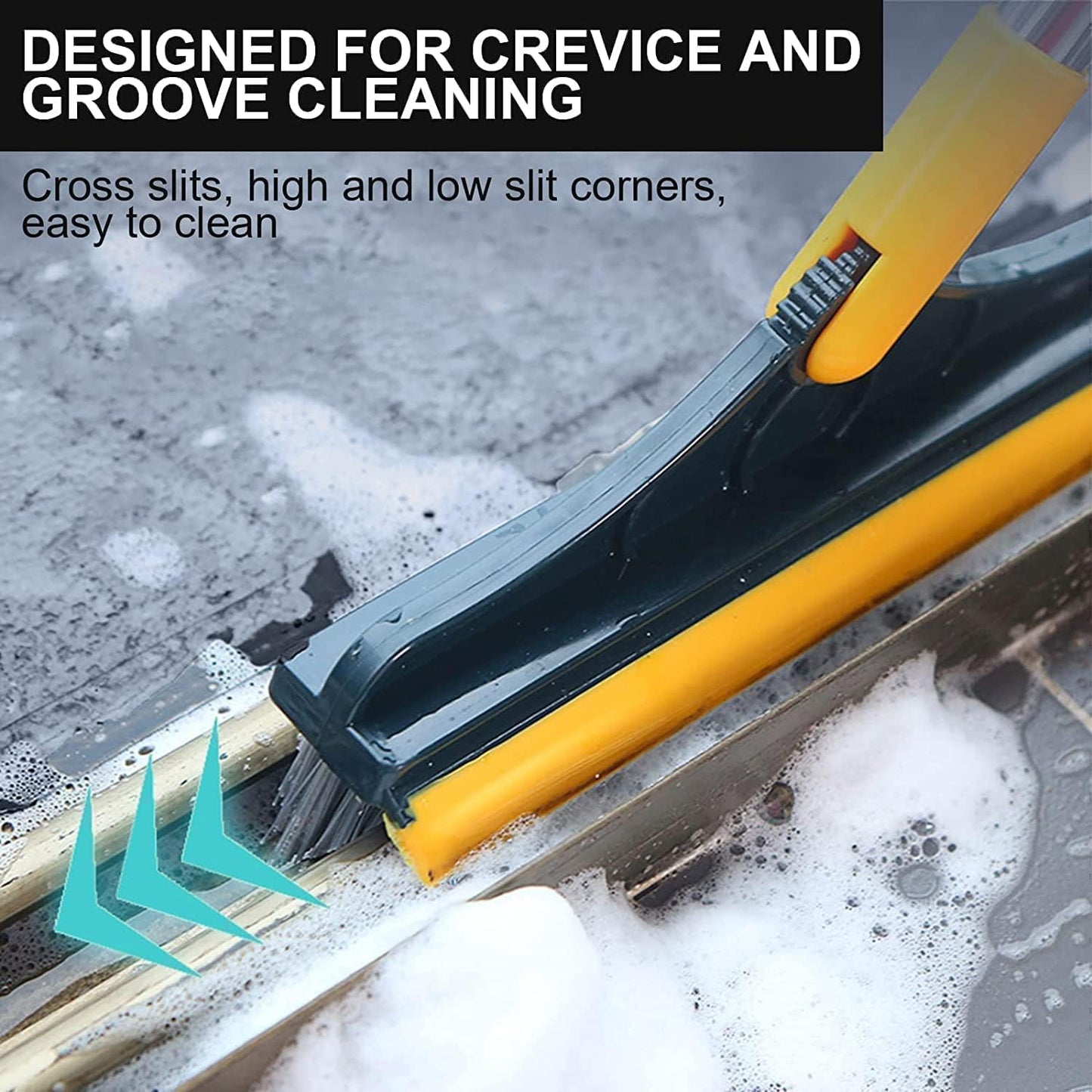 3 in 1 Toilet Bathroom Cleaning Brush with Wiper and Long Handle - 180° Rotate Floor Scrub Brush for Tiles, Home Kitchen Bathroom Toilet Cleaning Brush (Yellow, Min 1 Quantity)