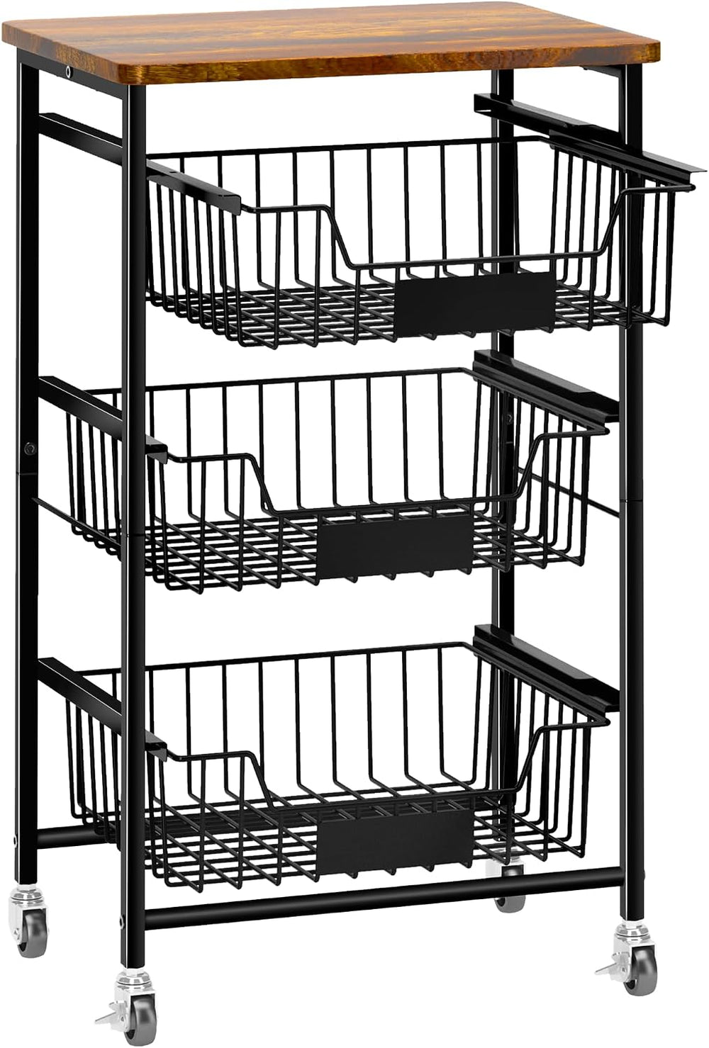 OKZEST 4-Tier Kitchen Storage Cart with 3 Upgraded Drawer Basket & Wood Top