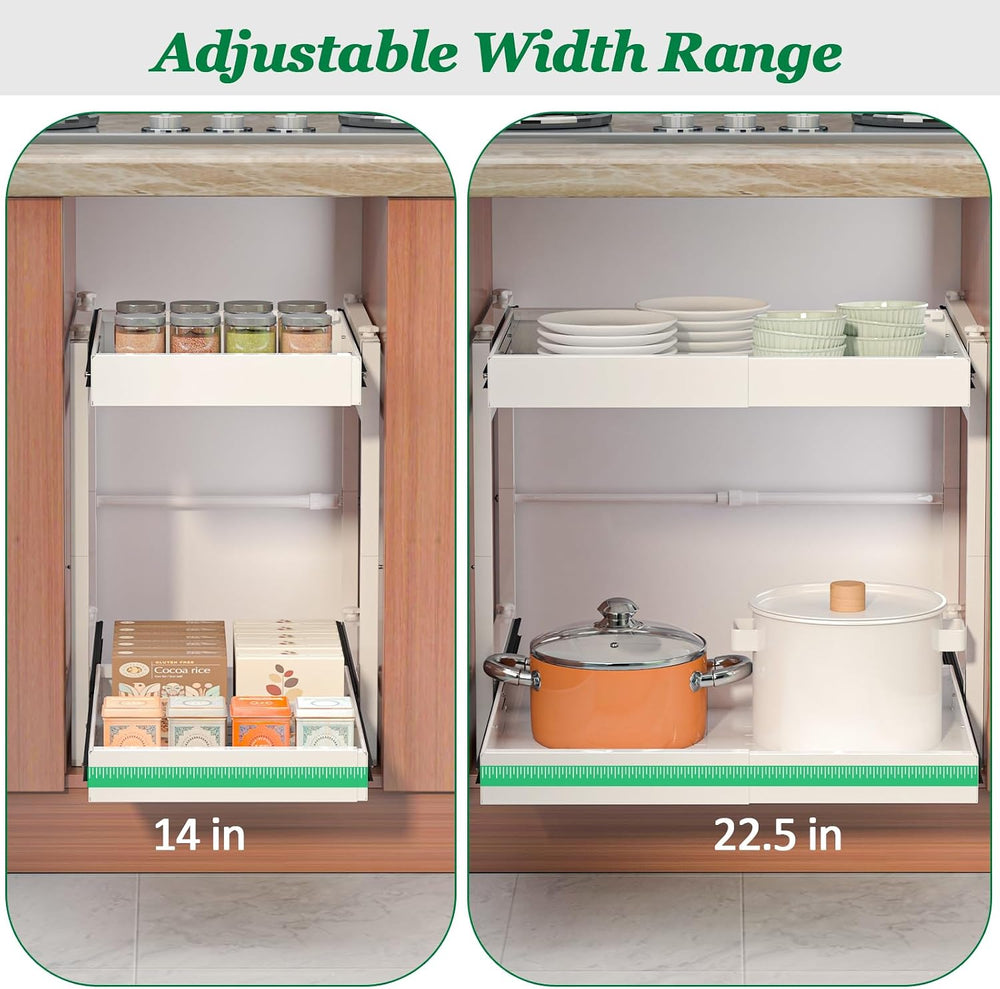 REALINN 2 Tier Pull Out Cabinet Organizer, 21 inch Depth Slide Out Shelves