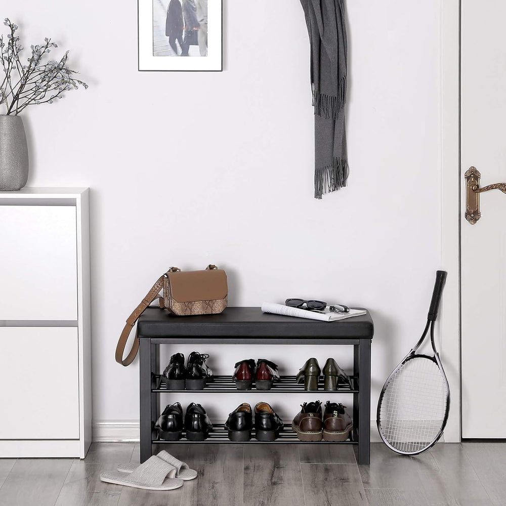SONGMICS Shoe Bench, 3-Tier Storage Organizer, Foam Padded Seat