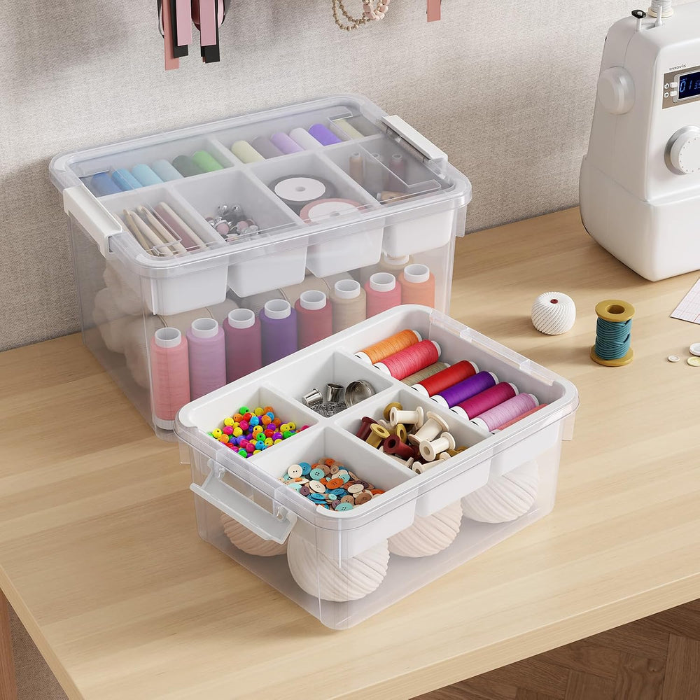 160Qt Stackable Storage Bins with Lids Trays Craft Box Organizers, 4Pack,WH