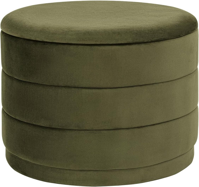 23" Round Velvet Storage Ottoman with Reversible Lid, Soft Padded Footrest and Hidden Storage, Large Upholstere Tray Top Ottoman Footstool for Living Room, Bedroom, Entryway, Olive Grreen