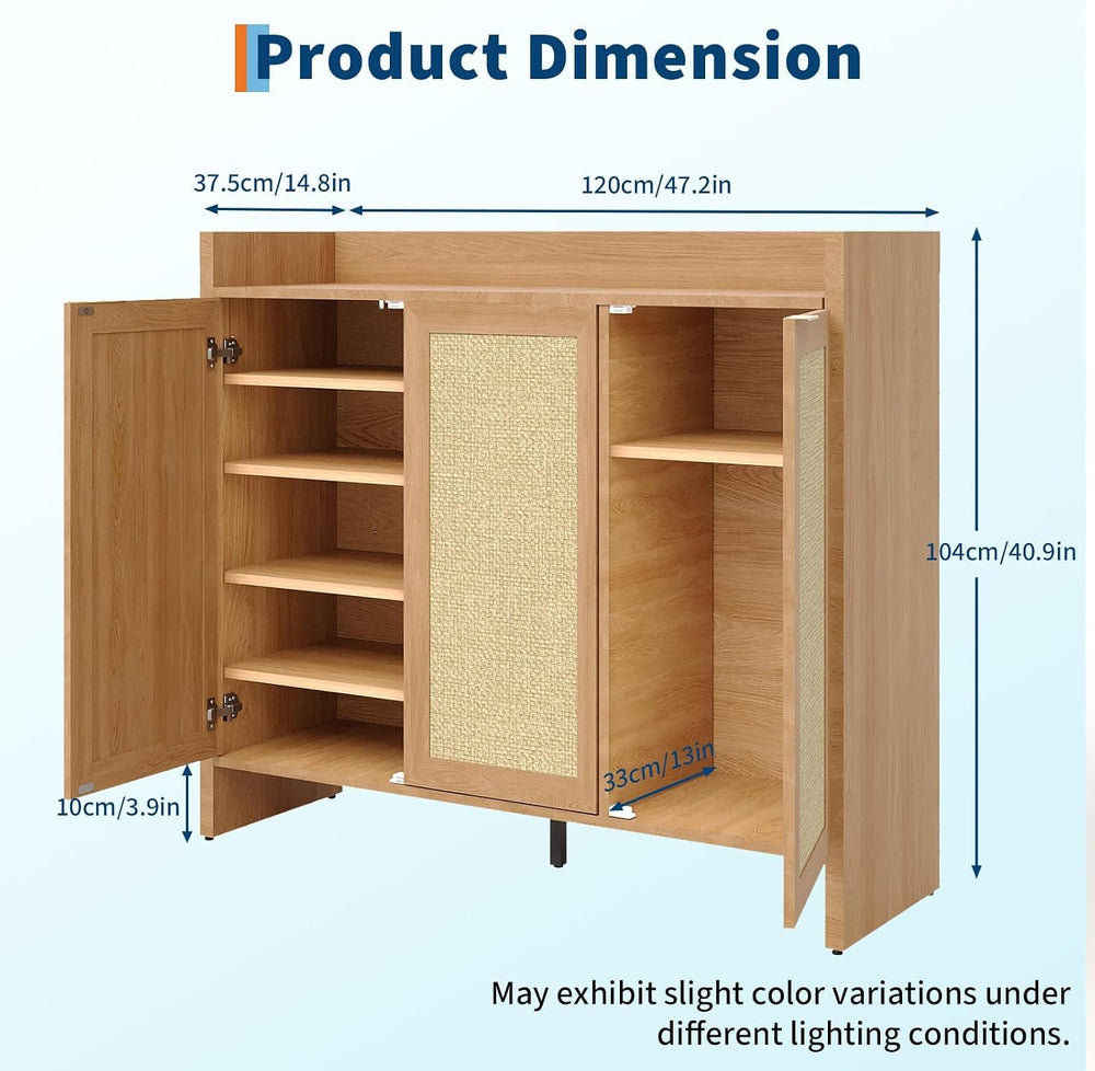 6-Tier 41" Tall Rattan Shoe Storage Cabinet with 3 Doors and Adjustable ...