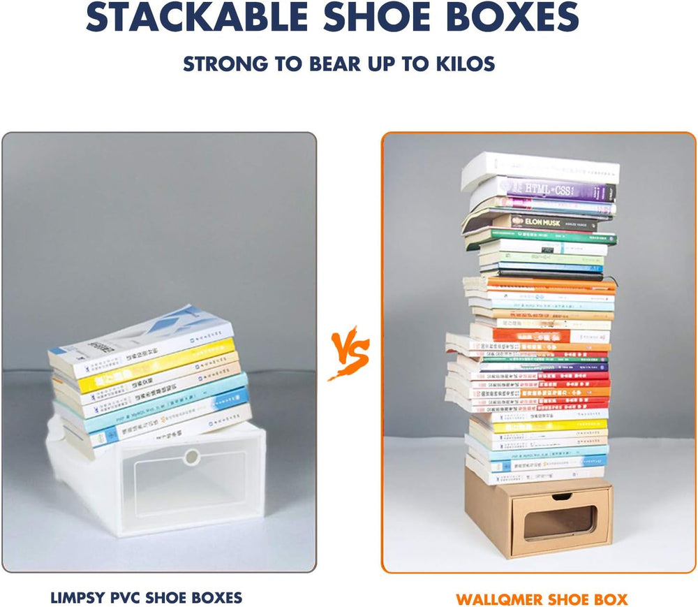 Cardboard Shoe Storage Boxes, 12 Pack, Foldable Stackable Drawer Organizers w...