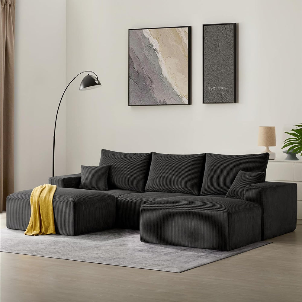 40" Oversized Square Corduroy Ottoman, Large Ottoman Pouf Footstool, Black