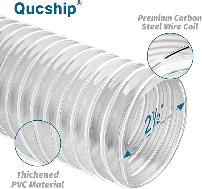 Qucship Heavy PVC Dust Hose, 2-1/2" x 10', Flexible PVC Fume Hose - Image 8