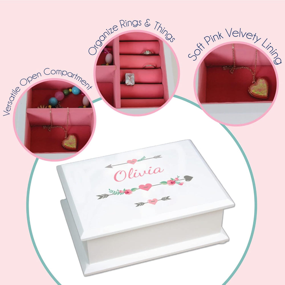 My Bambino Personalized Girls Jewelry Box | Stemmed Flower Lift Top Jewelry B...