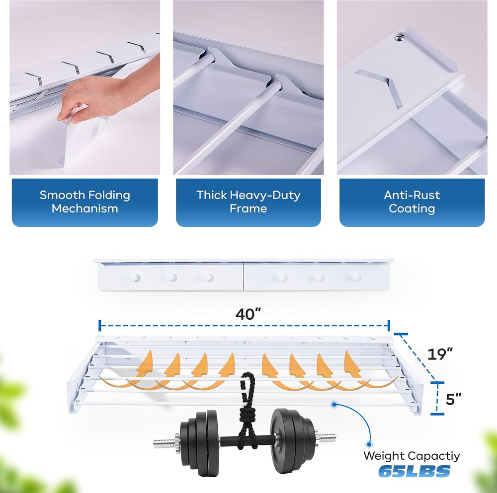 40" Premium Aluminium Foldable Clothes Drying Rack Included Shelf with 6...